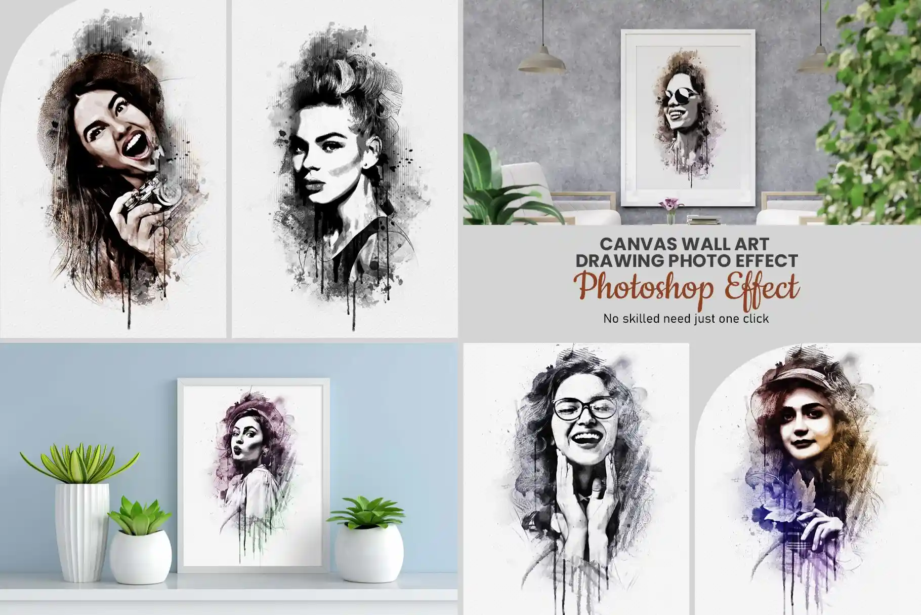 Canvas Wall Art Drawing Photo Effect, Photoshop Drawing Effect
