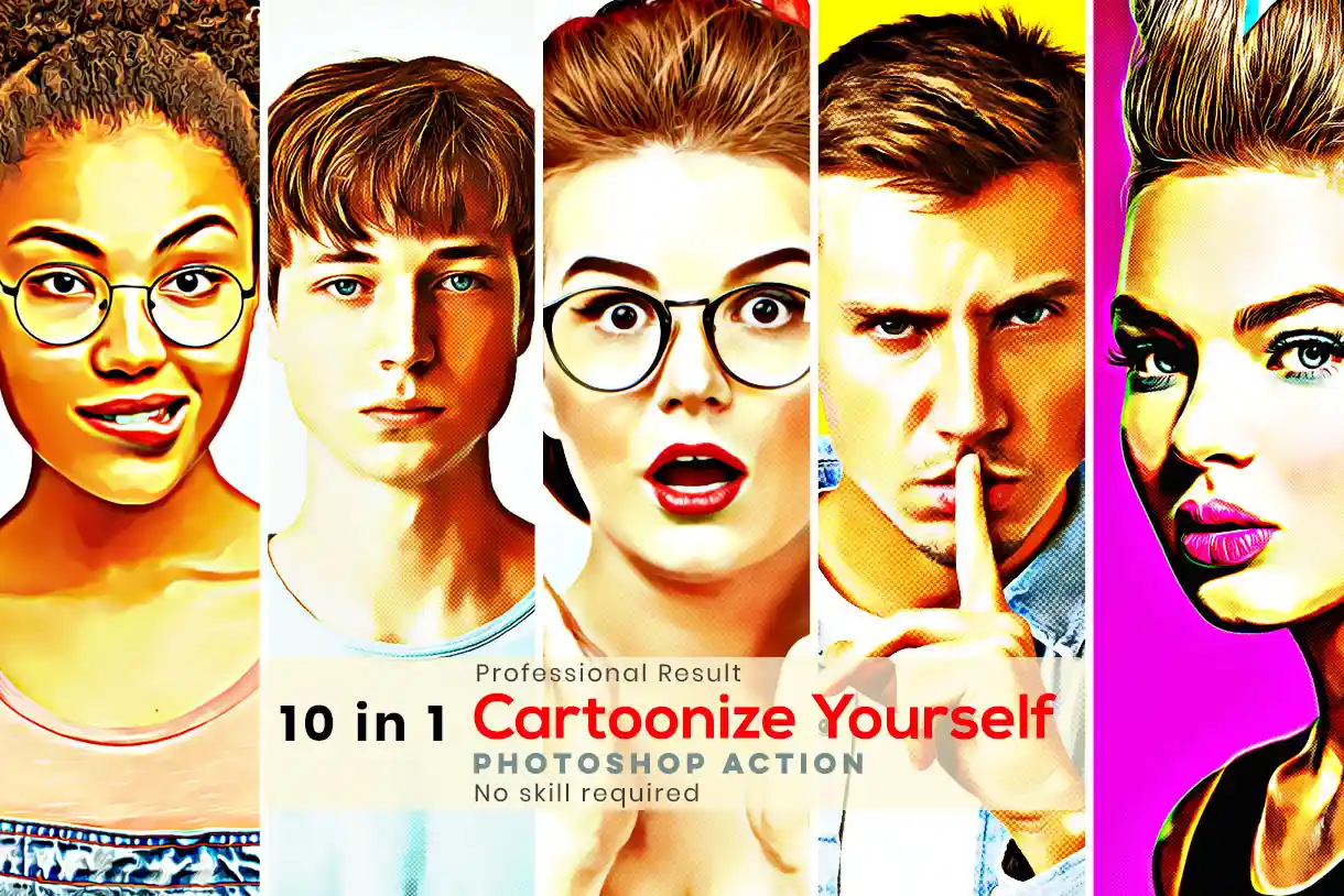Caartoonize Yourself Photoshop Action, Photo to cartoon converter, Photoshop Cartoon Action