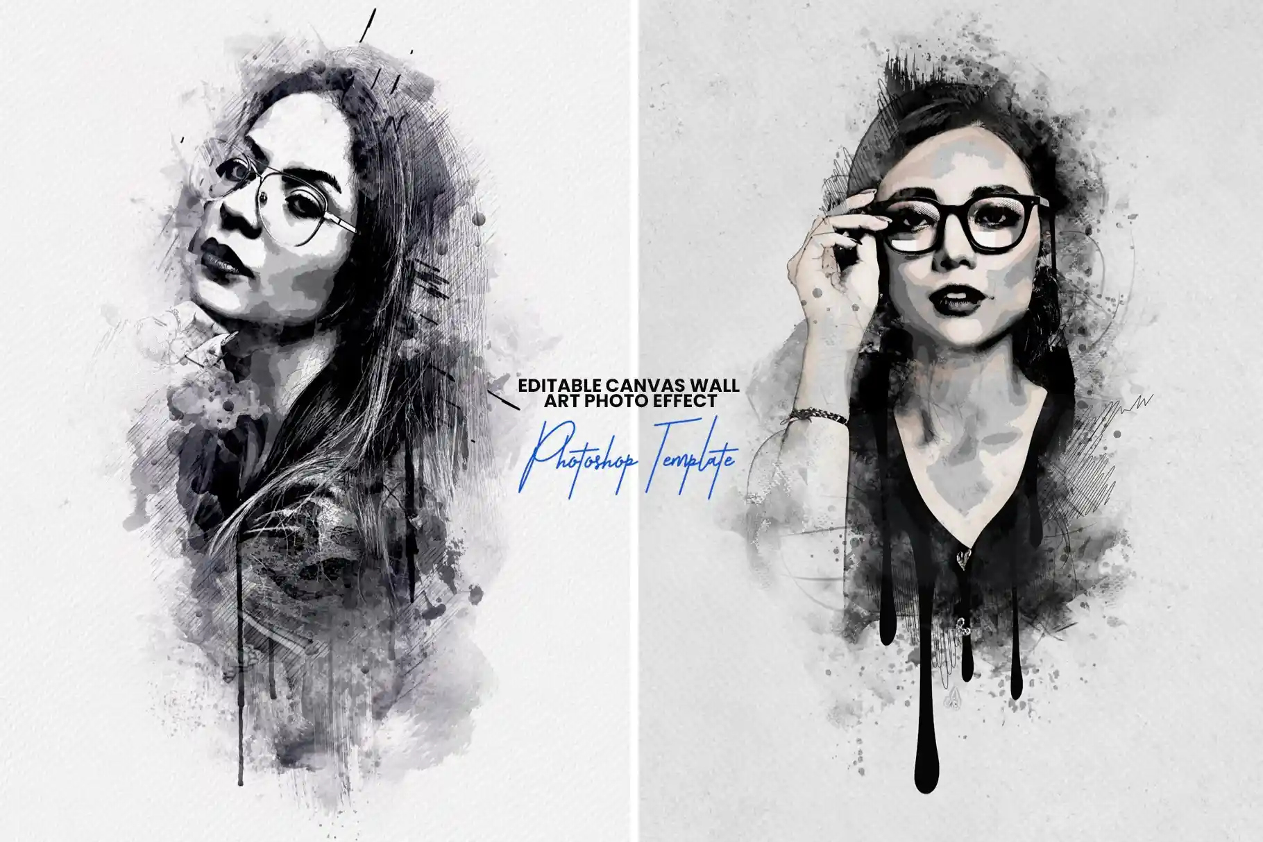 Editable Canvas Wall Art Photo Effect, Sketch Art Photoshop Template