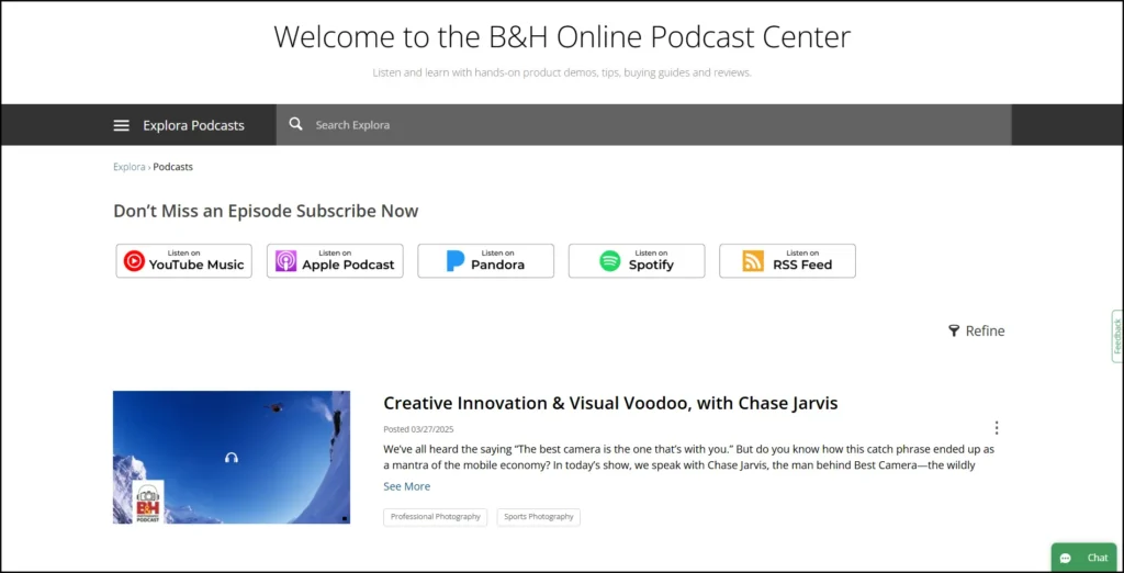 B&H Photography Podcast, Online Podcast center for photographers