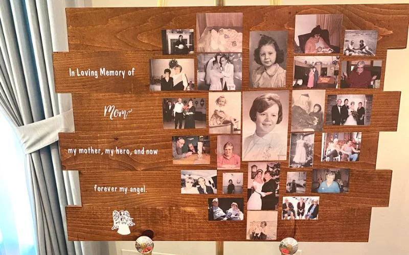memory board of a loved one, remembrance board, tribute board, memory board ideas, funeral memory board, loved one memorial