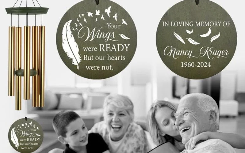 photo gift wind chime, custom picture chime, photo memory wind chime, engraved photo chime