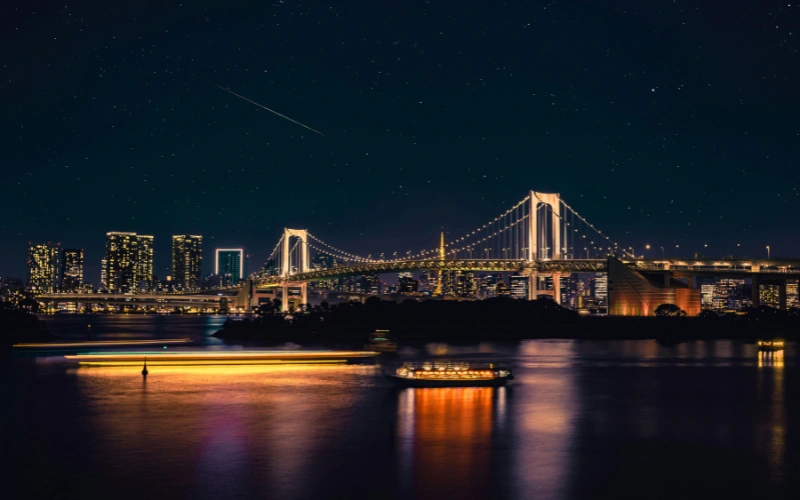 Night bridge photography, night street light photos