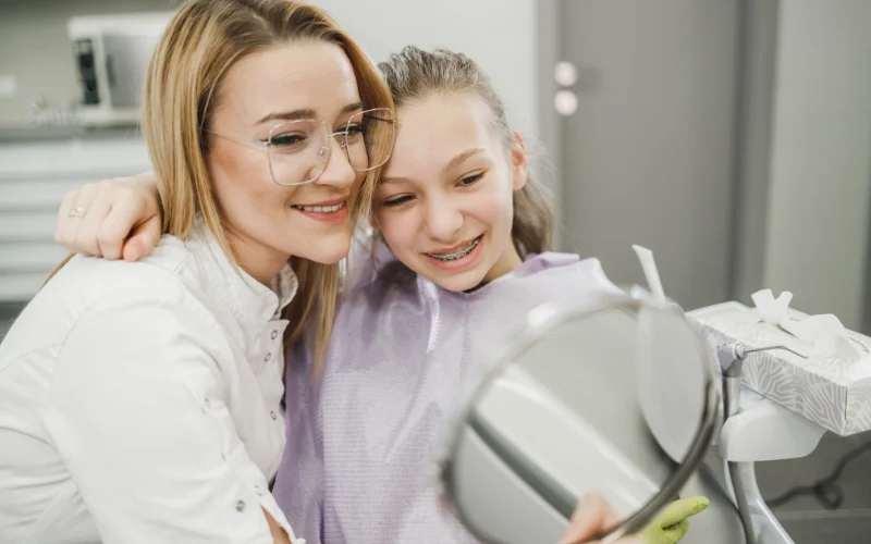 practice in the mirror for the perfect smile in photo