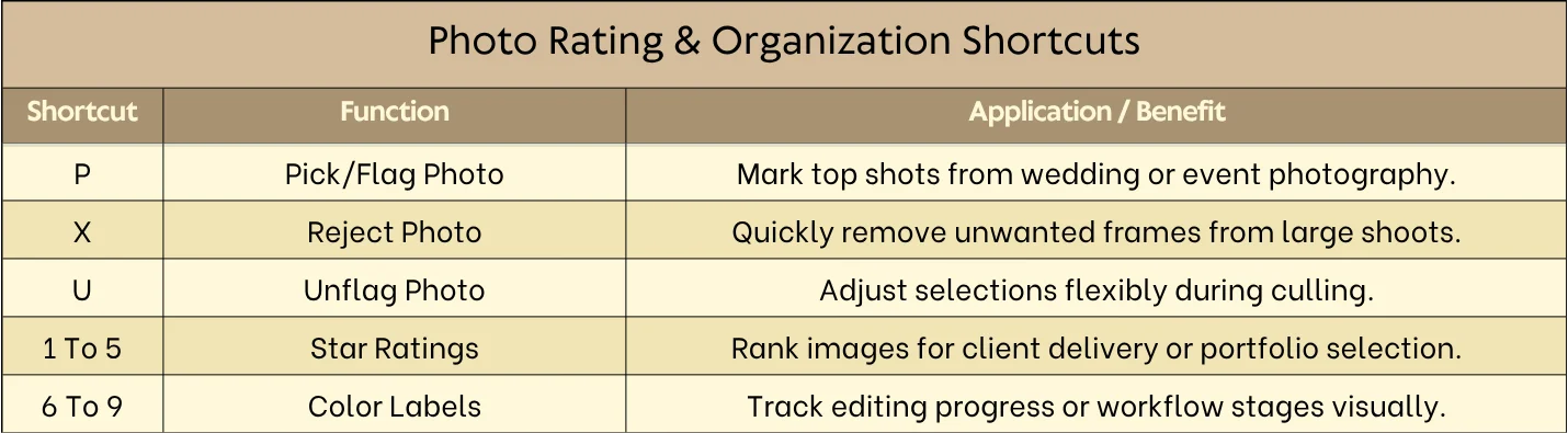 shortcuts for photo rating